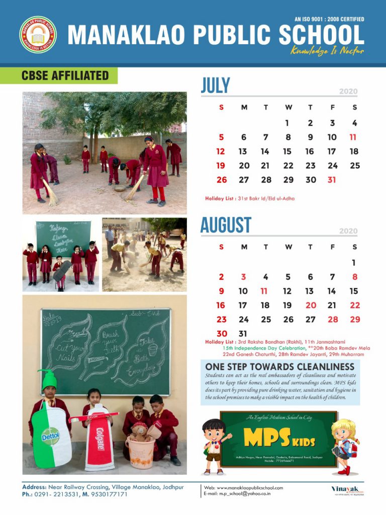 MPS Calendar 2020 Manaklao Public School